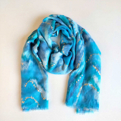 Halstuch Schal Boho Muster, t�rkis Blaut�ne mit goldenen Herzen