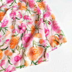 Halstuch Schal Blumen, pink orange rosa gr�n auf cremeweiss