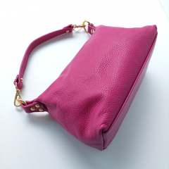 Ledertasche Handtasche klein rechteckig goldene Ringe, Pink