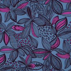 Wasserabweisender Baumwollstoff Dschungel Meterware – beschichtet, Blau Pink