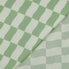 Wasserabweisender Baumwollstoff Retro Wellen Meterware – beschichtet, Wei� Gr�n