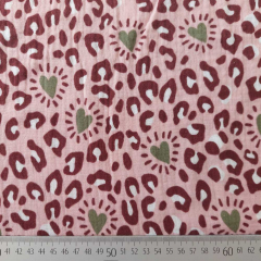Musselin Stoff Leo Herzen rosa Double Gauze Leopardenmuster Meterware