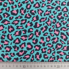 Baumwollstoff Leopardenmuster mint rosablauschwarz Meterware
