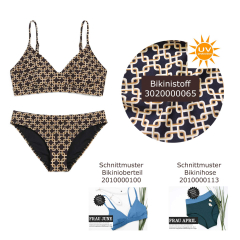 Badeanzugstoff Bikinistoff Funktionsjersey Retromuster, beige camel schwarz