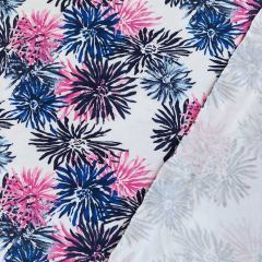 Jerseystoff Baumwolljersey Blumen - dunkelblau pink wei�