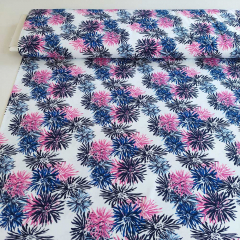 Jerseystoff Baumwolljersey Blumen - dunkelblau pink wei�