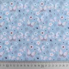 Jerseystoff Baumwolljersey Schmetterlinge Blumen - hellblau