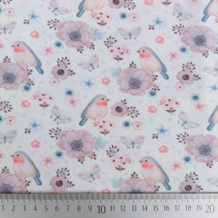 Jerseystoff Baumwolljersey V�gel Blumen - cremewei�