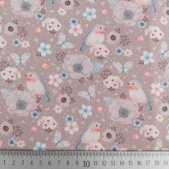 Jerseystoff Baumwolljersey V�gel Blumen - altrosa