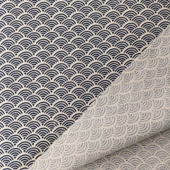 Baumwollstoff F�cher-Wellenmuster (Seigaiha), dunkelblau beige