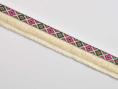 Fransenband Ethno 25mm Baumwolle, pink gr�n ecrue