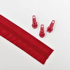 endlos Rei�verschluss Meterware 5 mm + 3 Schieber, rot