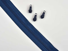 endlos Rei�verschluss Meterware 5 mm + 3 Schieber, indigo blau