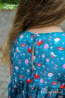 RESTST�CK 140 cm Baumwollstoff Voile V�gel & Blumen, rosa rot petrol
