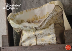 Dekostoff "Metallic Words", gold creme