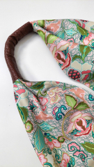 Polyester Satin Stoff Kelchblumen, apricot mintgr�n