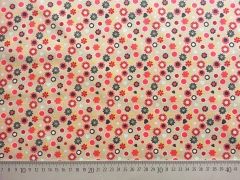 RESTST�CK 113 cm Baumwollstoff Vintage Blumen&Herzen - beige