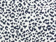 Baumwolljersey Stoff kleingemustert abstraktes Leopardenmuster, dunkelblau cremeweiss