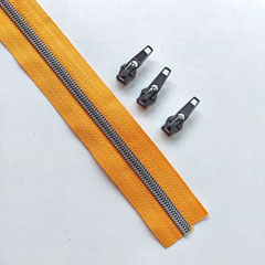 1 m Rei�verschluss metallisiert GUNMETAL 6,5 mm Spirale + 3 Schieber, ockergelb/senf
