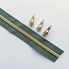 1 m Rei�verschluss metallisiert GOLD 6,5 mm Spirale + 3 Schieber, dunkelgr�n