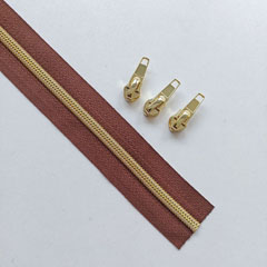 1 m Rei�verschluss metallisiert GOLD 6,5 mm Spirale + 3 Schieber, dunkelbraun