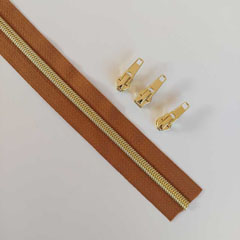 1 m Rei�verschluss metallisiert GOLD 6,5 mm Spirale + 3 Schieber, goldbraun