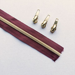 1 m Rei�verschluss metallisiert GOLD 6,5 mm Spirale + 3 Schieber, weinrot