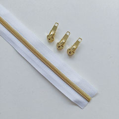 1 m Rei�verschluss metallisiert GOLD 6,5 mm Spirale + 3 Schieber, wei�