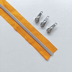 1 m Rei�verschluss metallisiert SILBER 6,5 mm Spirale + 3 Schieber, ockergelb/senf