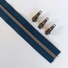 1 m Rei�verschluss metallisiert GUNMETAL 6,5 mm Spirale + 3 Schieber, petrol