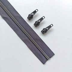 1 m Rei�verschluss metallisiert GUNMETAL 6,5 mm Spirale + 3 Schieber, dunkelgrau