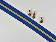 1 m Rei�verschluss metallisiert GOLD 6,5 mm Spirale + 3 Schieber, marine blau