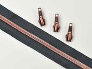 1 m Rei�verschluss metallisiert KUPFER 6,5 mm Spirale + 3 Schieber, dunkelgrau