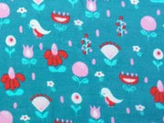 RESTST�CK 140 cm Baumwollstoff Voile V�gel & Blumen, rosa rot petrol