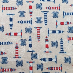 Dekostoff Leinenlook Leuchtt�rme, rot blau natur
