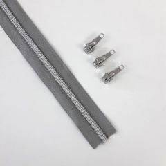 1 m Rei�verschluss metallisiert SILBER 6,5mm Spirale + 3 Schieber, mittelgrau