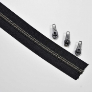 endlos Rei�verschluss metallisiert GUNMETAL 5 mm Spirale + 3 Schieber, schwarz