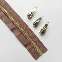 1 m Rei�verschluss metallisiert GOLD 6,5 mm Spirale + 3 Schieber, hellbraun (taupe)