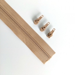 endlos Rei�verschluss Meterware 3 mm + 3 Schieber, beige