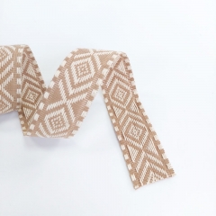 Jacquard Webband Rauten Boho Style 2,5 cm breit, beige cremewei�