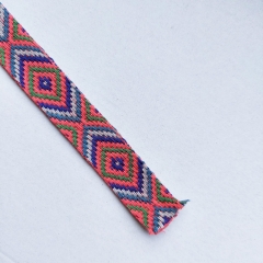 Jacquard Webband Ethnomuster Rauten 20 mm, kobalt coralle gr�n