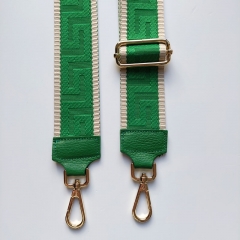 Taschengurt grafisches Muster - ecrue gr�n- gr�nes Leder - gold Schnallen