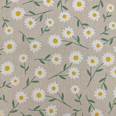 Dekostoff Margeriten Leinen Optik, gelb wei� natur
