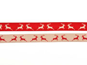 Webband 2 cm Hirsche beidseitig verwendbar, beige rot