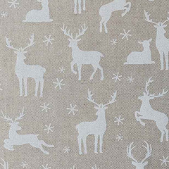 Dekostoff Rehe Hirsche mit Geweih Schneeflocken, wei� natur