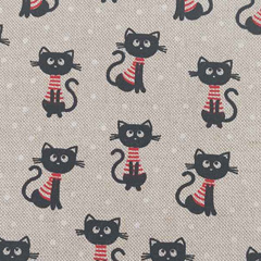 Dekostoff Katzen Punkte gestreiftes T-Shirt, schwarz rot natur