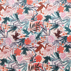 Baumwollstoff Blumen Fr�sche Silky Cotton, koralle dunkelgr�n wei�