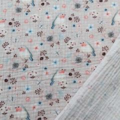 Musselin Stoff Blumen V�gel Double Gauze, nude