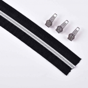 endlos Rei�verschluss metallisiert SILBER 3 mm Spirale + 3 Schieber, schwarz
