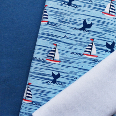 STOFFPAKET Jerseystoff Segelboote Flossen uni, hellblau